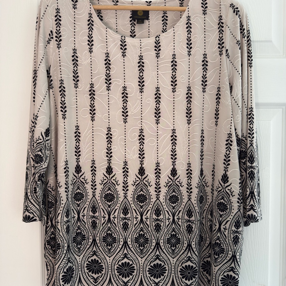 JM Collection Black and Cream Patterned Blouse